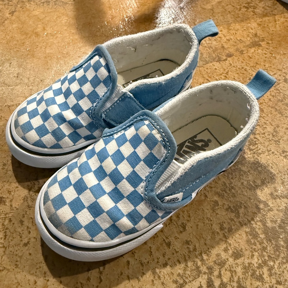 Vans Kids Blue and White Checkered Slip-On Sneakers